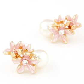 Pink Floral Bouquet Stud Earrings